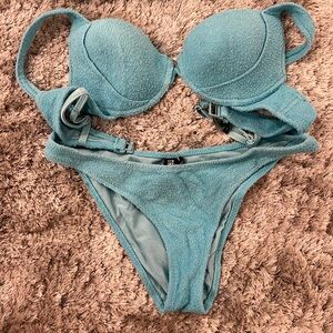 TRIANGL TERRY CLOTH LIGHT BLUE BATHING SUIT IN SIZE SMALL WITH BAG